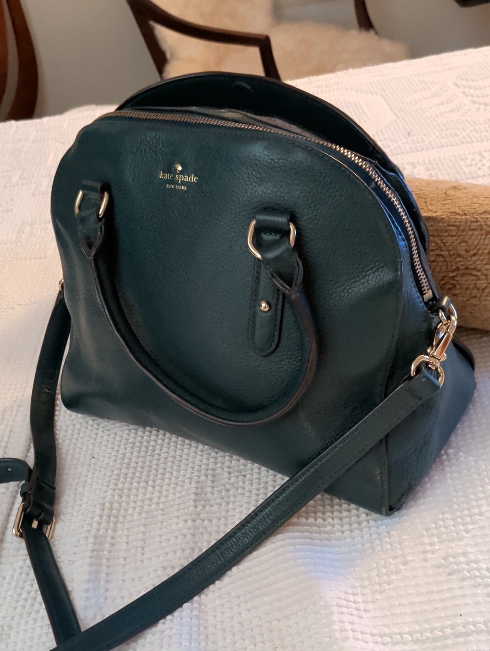 kate spade Green Dome Satchel with Gold Hardware
